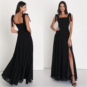 LULU’S Love Me Forever Black Tie Strap Square Neck Maxi Dress